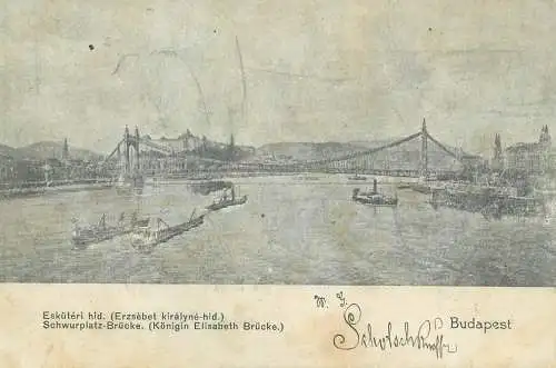 Postcard Hungary Budapest Eskuteri hid Erzsebet kiralyne hid Schwurplatz Konigin Elisabeth Brucke