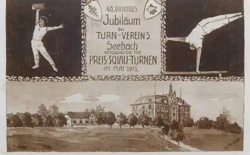 Postcard 1913 Jubilaum des Turn Vereins Seebach Preis Schau Turnen