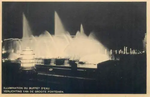 Postcard Coronation exposition Bruxelles 1935 illumination du buffet d'Eau
