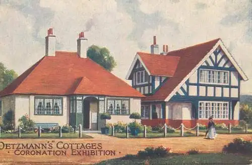 Postcard Coronation exposition Oetzmann's cottages