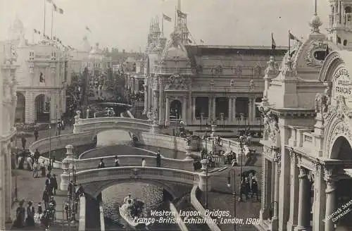 Postcard Franco-British exhibition London 1908 western Lagoon bridges