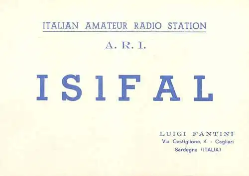 Postcard Radio amateur QSL card Italy ARI IS1FAL Luigi Fantini Cagliari