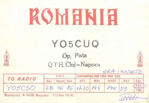 Postcard Radio amateur QSL card Y05CUO 1940 Cluj Romania