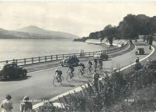 Postcard UK Wales Llyn Tegid Bala lakeside road and bicycle