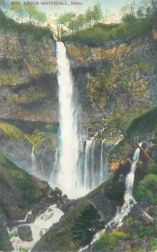 Japan scenic vintage postcard Nikko mountains Kegon waterfall