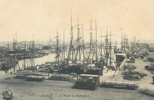 Postcard Belgium Antwerp Anvers le bassin de Kattendyck harbour sailships