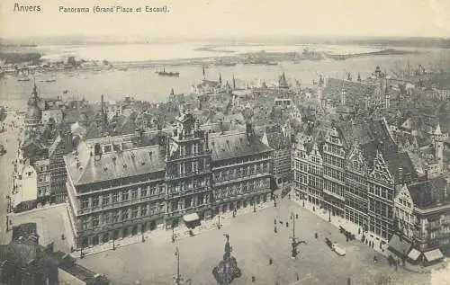 Postcard Belgium Antwerp Anvers panorama Grand Place et escault aerial