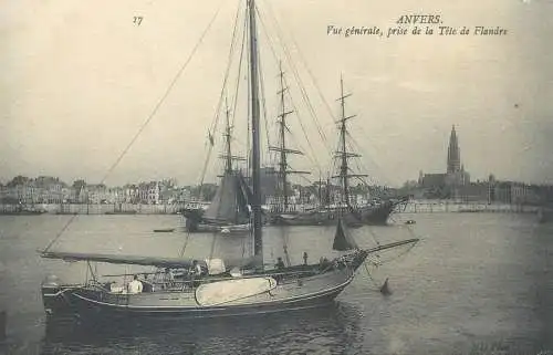 Postcard Belgium Antwerp Anvers harbour and sailship Tete de Flandre