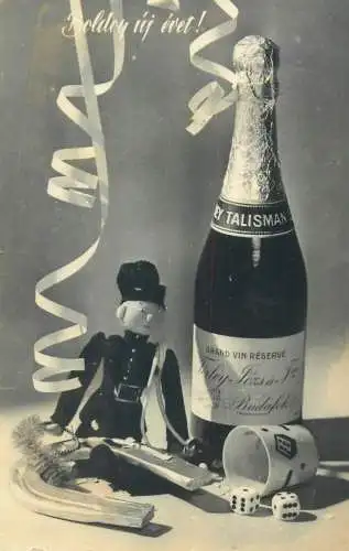 New Year greetings horseshoe dice champagne bottle miniature chimney sweep toy