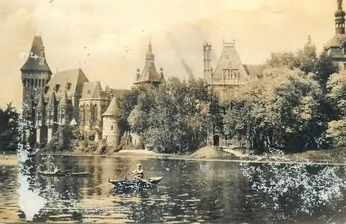 Hungary Budapest Vajdahunyad Castle lake boat