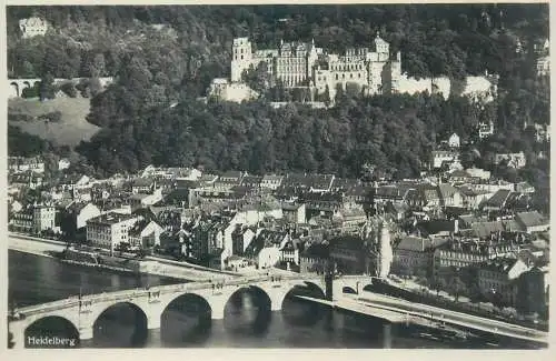Germany Heidelberg castle and bridge cityscape panorama