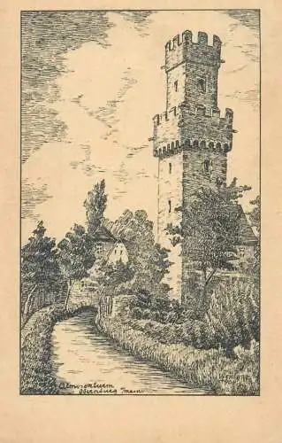 Germany Obernburg am Main tower historical landmark signed drawing