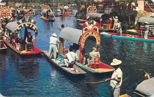 Postcard America Mexico Xochimilco flower deck boats 1991
