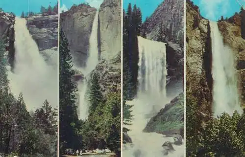 Postcard USA United States 4 waterfalls Yosemite Nevada Bridal Veil Four Falls