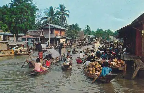 Postcard Thailand Bangkok Wad Sai floating market