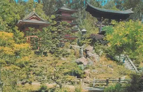 Postcard Japan pagodas and Torii gate at top of Penance steps