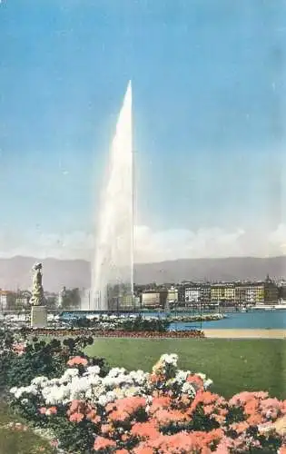 Postcard Switzerland Geneve lake and fountain 1958