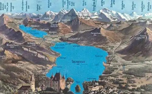 Postcard Switzerland Thunersee map