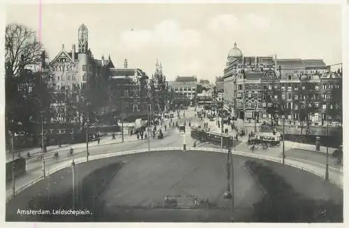 Postcard Netherlands Amsterdam Leidscheplein tram