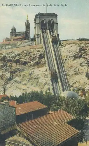 Postcard France Marseille les ascenseurs de Notre Dame de la garde funiculaire