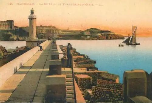 Postcard France Marseille la jetee et le phare Sainte Marie