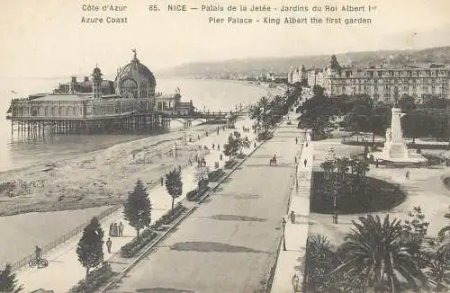 Postcard France cote d'Azur Nice plaias de la Jetee jardins du Roi Albert