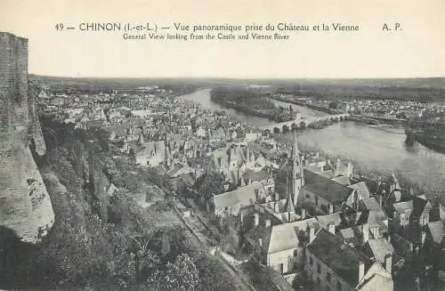 Postcard France Chinon panorama