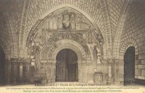 Postcard France Loches porche de la collegiale Saint Ours.