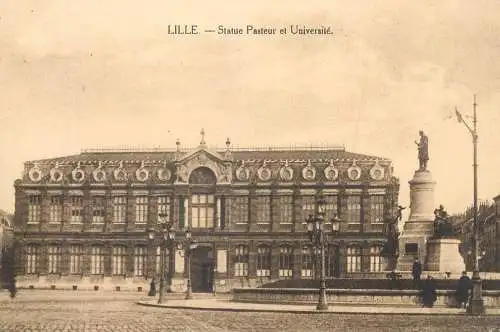 Postcard France Lille statue Pasteur et Universite