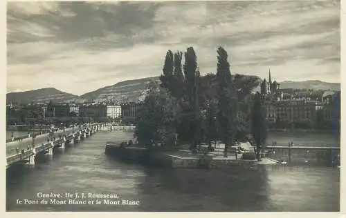 Postcard Switzerland > GE Geneva ile J.J. Rousseau le pont du Mont Blanc