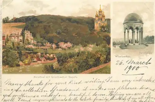 Postcard Germany Wiesbaden nerothal mit Grieschircher kapelle