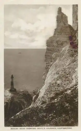 Beachy Head showing Devil`s Chimney Eastbourne lighthouse