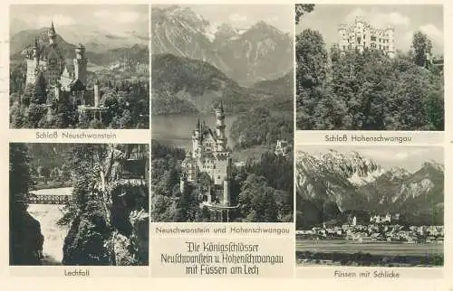 Germany Konigschlosser Neuschwanstein u. Hohenschwangau mit Fussen am Lech multi view