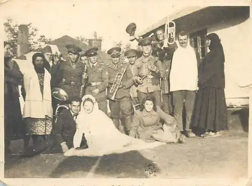 Photo ca. 6 x 9 cm instant photography Romania wedding military music band