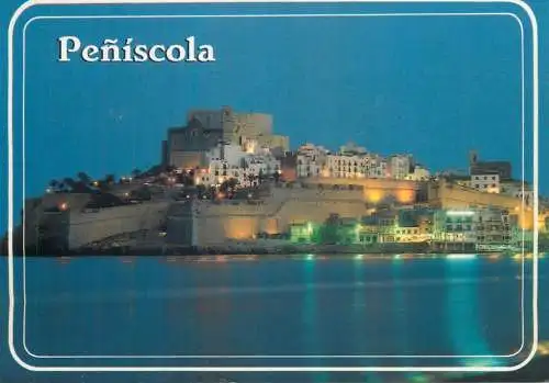 Spain Peniscola Castellon castle and town nocturnal view