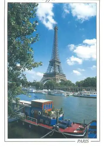 France La Tour Eiffel & La Seine river sailing boats