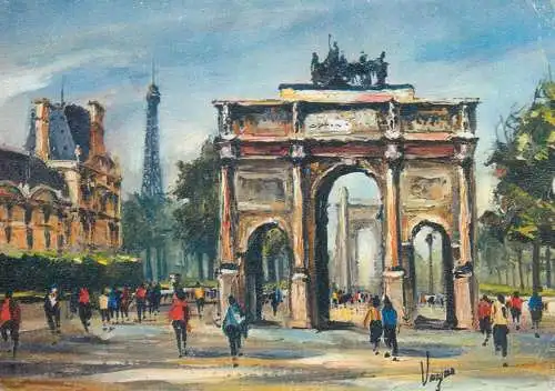 France Paris Louvre et  L'Arc du Carroussel signed painting