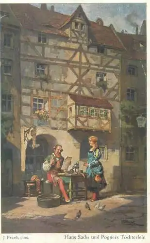 Fine art vintage postcard Hans Sachs und Pogners Tochterlein J. Frank