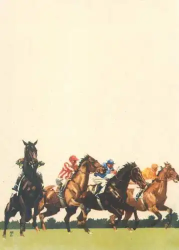 Postcard Germany im Hoppegarten polo jockey horse race