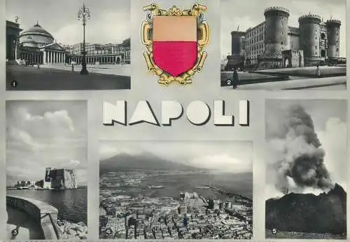 Postcard Italy Naples multi view piazza plebiscito e chiesa di S Francesco