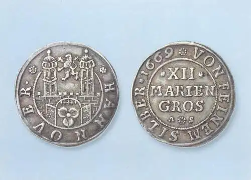 Postcard coins Germany der Marien Groschen Hannover