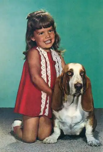 Postcard girl and dog friendship Holland