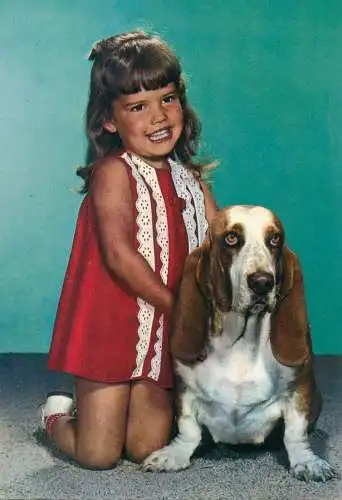 Postcard girl and dog friendship Holland