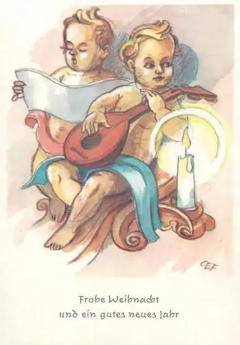 Postcard painting Musizierende Engel aquarell