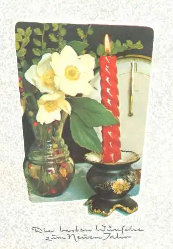 Postcard greetings card Western Germany candle and flower