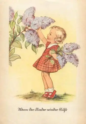 Postcard children drawing and flowers