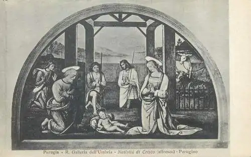Postcard Italy Perugia R. Galleria dell Umbria Nativita di Cristo affresco Perugino