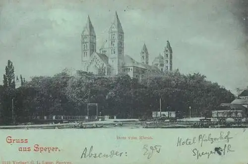 Postcard Germany Rhineland-Palatinate Speyer Dom com Rhein