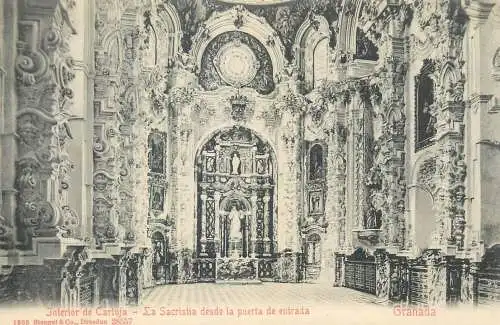 Postcard Spain Granada inteior de Cartuja la Sacristia desde la puerta de entrada