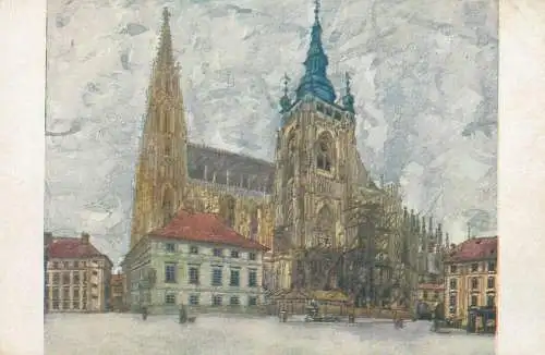 Postcard Czech Republic Prague cathedrale painting